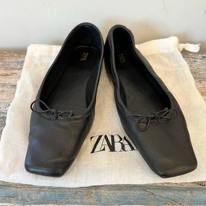 Zara Black Leather Flats
